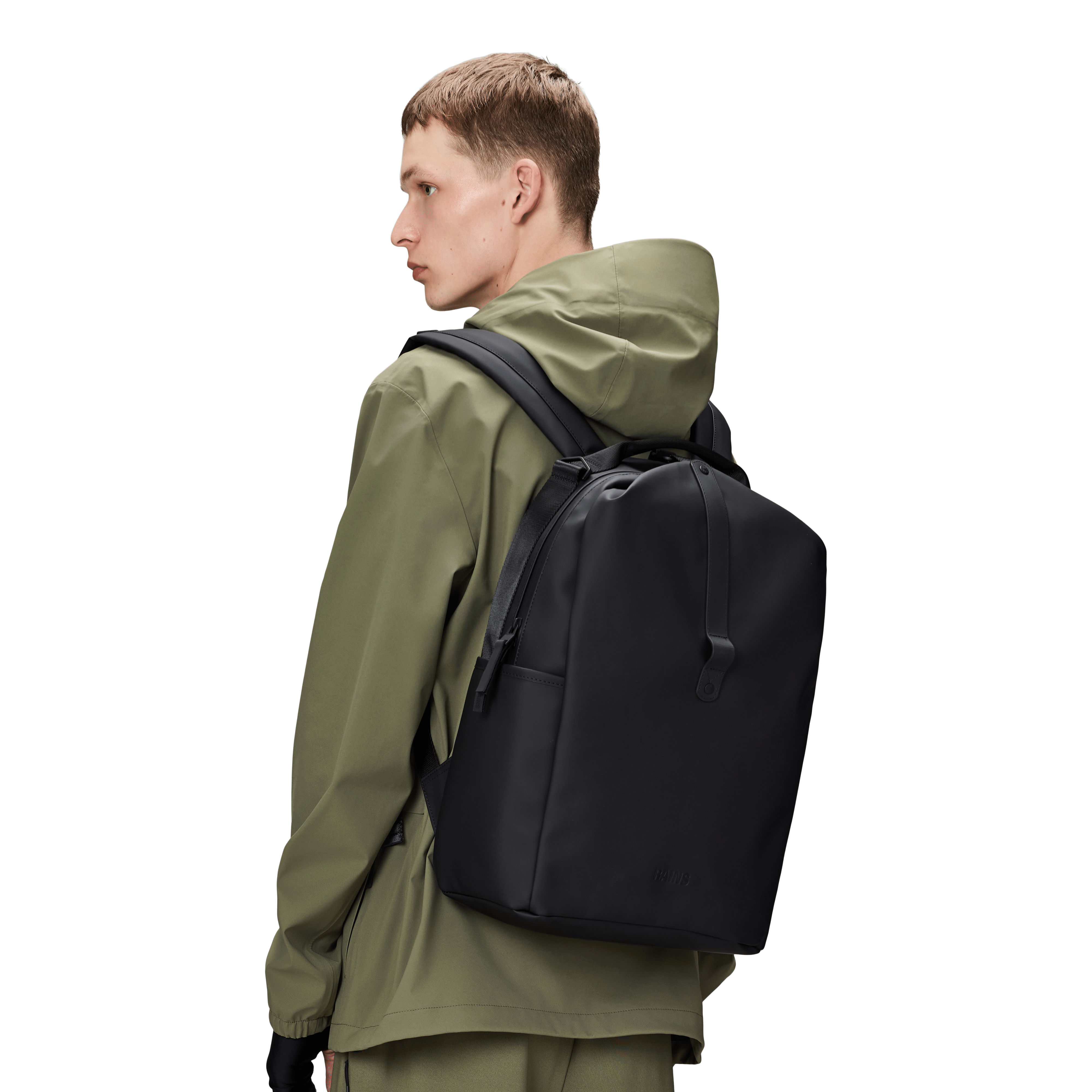 RAINS Clip Backpack on body view